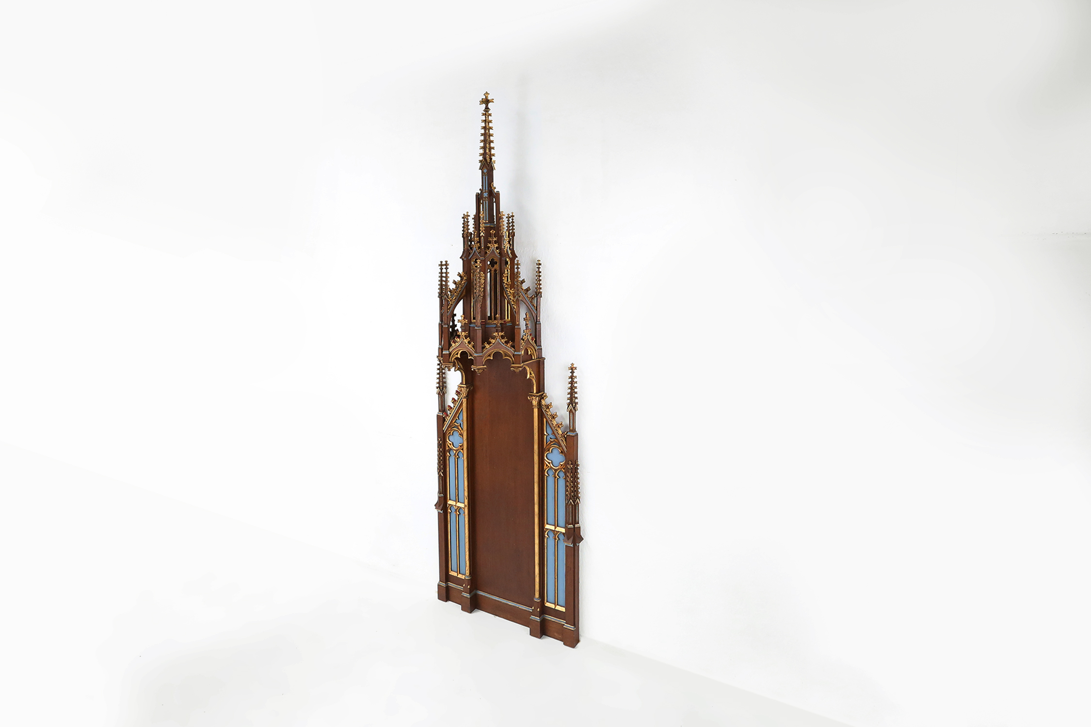 A French polychrome and gilt wooden neo-Gothic church steeple with niche for saint statue, ca. 1800thumbnail